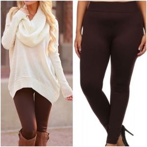 BROWN high waisted fleece lined leggings PLUS SIZE 14-22